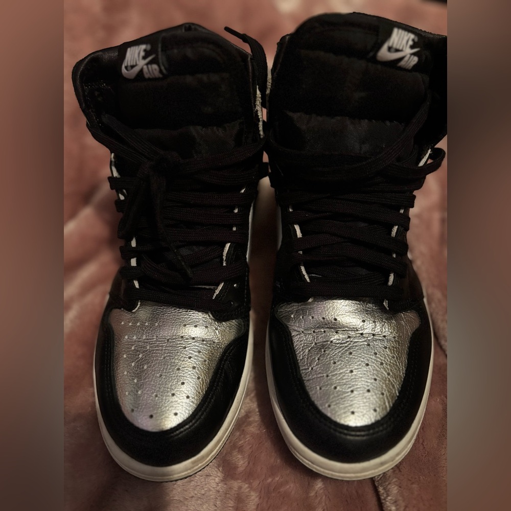 Air Jordan 1 Black and White Silver High-Top Sneakers - like new worn once